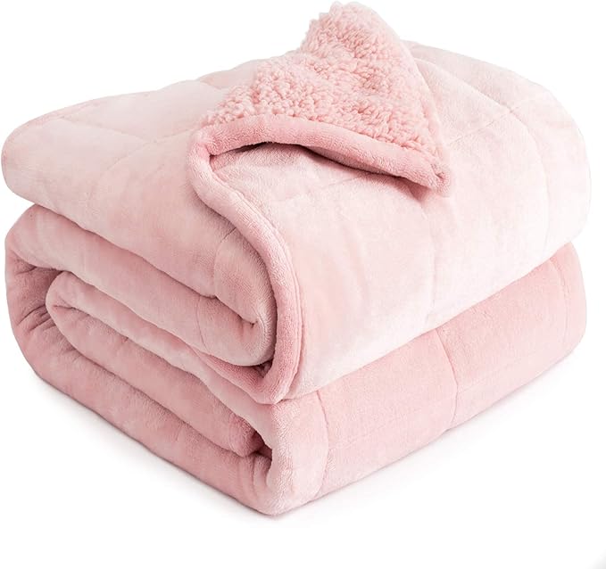 Cottonblue Weighted Blanket 15lbs 80x87 Inches for Queen King Size Bed, Ultra Soft Sherpa Fleece Weighted Throw Blankets for Relax and Sleep, Cozy Warm Winter Heavy Bed Blanket, Blush Pink