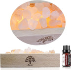 Himalayan Pink Salt Lamp Diffuser with Wood Base - 300g Natural Salt, USB Powered, Warm Light & 10ml Passion Fruit Essential Oil Set for Aromatherapy, Relaxation, Meditation, Home Decor, Gifts