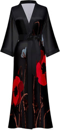 Kihnop Women's Floral Long Kimono Robe Long Satin Robe Long Silk Robe Ladies Kimonos Silky Bathrobe Cover Up, One Size
