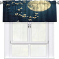 Full Moon Night with Cherry Blossoms Curtain Valance Peach Skin Velvet Printed Window Valance with Rod Pocket Light Filtering for Kitchen Bathroom 54x18in