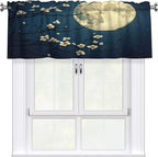Full Moon Night with Cherry Blossoms Curtain Valance Peach Skin Velvet Printed Window Valance with Rod Pocket Light Filtering for Kitchen Bathroom 54x18in