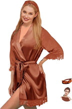 Silk Robes for Womens 2Pcs Satin Robe Kimonos Bridesmaid Bride Lace Bathrobes Sleepwear Bridal Silky Loungewear Wedding Robes