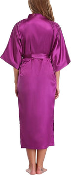 Women Kimono Long Robe Lightweight Bathrobe Soft Nightwear Comfy Nightgown