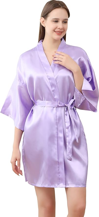 QXQTER Peony Floral Silky Satin Robe Wedding Bridal Party Bride Bridesmaid Robes for Women Dressing Gown Kimono Robe