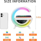 Smart Alarm Clock with Wireless Charging, 9.45" RGB Night Light Table Lamp, Bluetooth Speaker, Sound Machine, Sunrise Wake Up Light, Dimmable LED Lamp for Bedroom, Home Office, Dorm