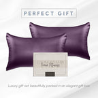 Elegant Comfort 2-Pack Cooling Viscose Satin Pillowcase Set with Hidden Zipper Closure, Silky Smooth for Best Hair and Skin Care-Beautiful Gift Box-2-Piece Satin Pillowcase Set, King, Purple
