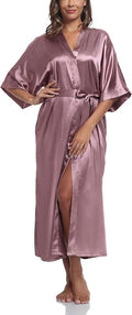 Women's Silk Robes Soft Long Satin Kimono Bathrobe Bride Bridesmaid Wedding Party Robes Sexy Sleepwear with Pockets