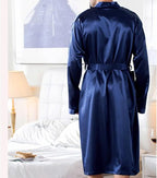 Men's Satin Robe Silky Bathrobe Soft Comfy Casual Bathrobe Fashion Comfy Solid Color Long Loungewear with Pocket