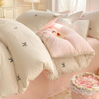 Nayoroom Bow Duvet Cover Queen Size Reversible Pink Coquette Duvet Cover 3 Pieces Soft Lightweight Microfiber Kids Girls Cute Aesthetic Dorm Bedding Set, White/Pink