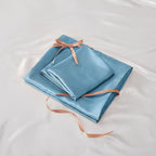 BEDELITE Satin Sheets Queen Size Bed Set, Luxury Soft Airy Blue Silky Sheets for Hair and Skin, Similar to Silk Bed Sheets Set 4 Pieces with 1 Deep Pocket Fitted Sheet, 1 Flat Sheet, and 2 Pillowcases