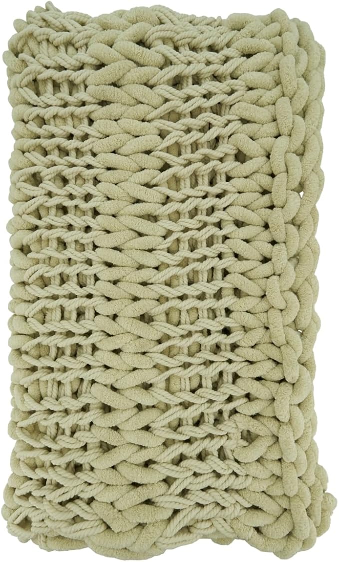 50 x 60 in. Chunky Knit Oblong Throw Blanket Natural
