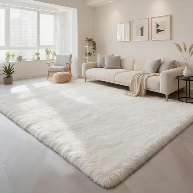 6x9 Area Rug Fluffy Shaggy Ultra Soft Faux Fur Non-Slip Machine Washable Carpet for Bedroom, Living Room, Nursery & Dorm Cozy Home Decor