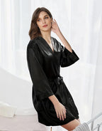 WJing Yi Jia Womens Satin Kimono Robe Silky Robes Floral Bathrobe Bride Bridesmaid Wedding Bridal Dressing Gown Loungewear