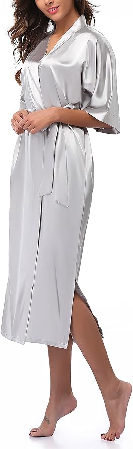Women Kimono Long Robe Lightweight Bathrobe Soft Nightwear Comfy Nightgown