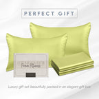 Elegant Comfort 4-Pack Cooling Viscose Satin Pillowcase Set with Hidden Zipper Closure, Silky Smooth for Best Hair and Skin Care-Beautiful Gift Box-4-Piece Satin Pillowcase Set, King, Pistachio Green