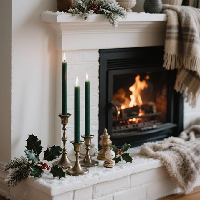 12-Pack Hunter Green Taper Candles, 10 Inch Unscented Dripless Candlesticks, Long-Lasting Burn Time of 7-8 Hours, Perfect for Christmas Home Décor Spring and St. Patrick's Day