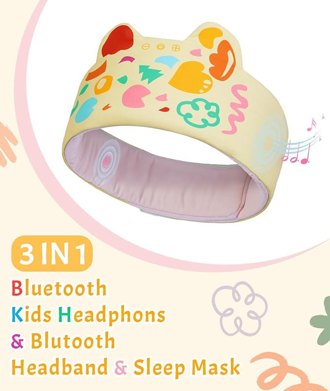 LC-dolida Kids Headband Headphones Sleep Headphones Bluetooth Headband- Comfortable Fit - Safe Volume Limited for Boys & Girls Children Learning, Sleep and Airplane (Yellow)