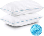 VVZ Cooling Bed Pillows Standard Size Set of 2,Shredded Memory Foam Pillows with Gel, Adjustable Firmness for Side, Back, Stomach Sleepers, 20x26, White
