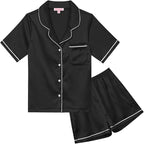 QPANCY Kids Satin Pajamas Sets Baby Boy Girl Button-Down Silk Sleepwear 2 Piece Short Sleeve Loungewear Clothes Set