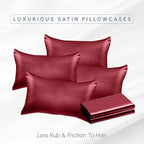 Elegant Comfort 6-Pack Cooling Viscose Satin Pillowcase Set with Hidden Zipper Closure, Silky Smooth for Hair and Skin Care-Beautiful Gift Box-6-Piece Satin Pillowcase Set, Standard/Queen, Burgundy