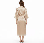 Long Satin Robes for Women Ankle Length Kimono Robes Silky Bridal Party Robes with Lace Trim Bridesmaid Loungewear Sleepwear