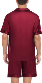 SWOMOG Satin Matching Pajamas Sets Couple Silk Button Down Nightwear Women & Men Short Sleeve Sleepwear 2 Pieces Loungewear