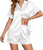 Ekouaer Womens Satin Silk Pajamas Set Short Sleeve Sleepwear Button Down Top and Shorts Loungewear 2 Piece Pjs Set S-XXL