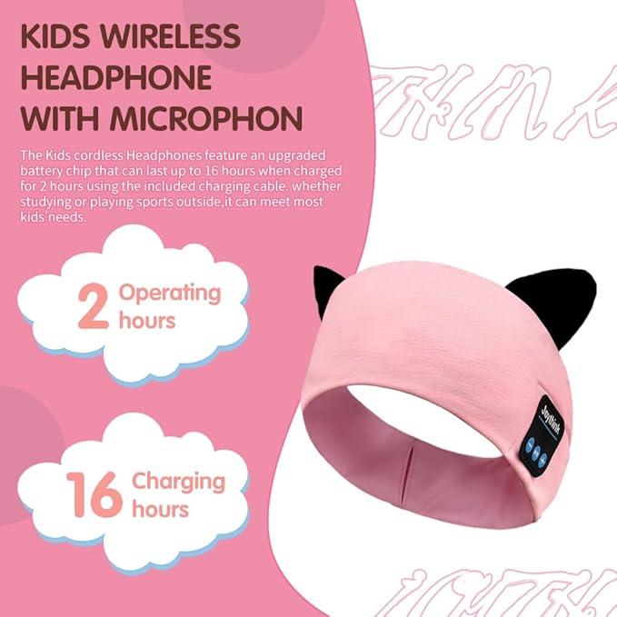 Joythink Kids Bluetooth Headband Headphones Sleep Mask Wireless Earphones Built in Thin Speaker Adjustable Sports Headset Sleep Headband for Girls Boys Toddler Children Baby Travel Study Pink