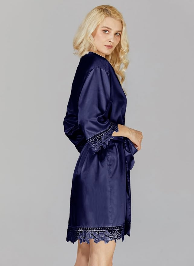 Silk Robes for Womens 2Pcs Satin Robe Kimonos Bridesmaid Bride Lace Bathrobes Sleepwear Bridal Silky Loungewear Wedding Robes