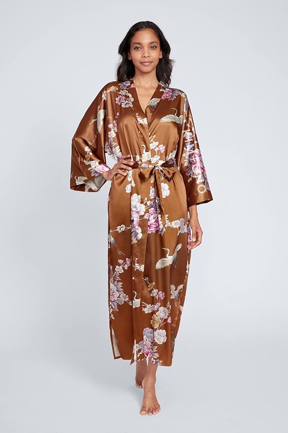 KIM+ONO Plus Size Luxury Kimono Robe for Women | Long Satin Floral Robe | Original Design | Removable Waist Tie Closure