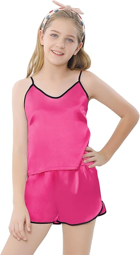 Girls & Women Silk Pajamas Set Satin Camisole Sleepwear 2 Piece Pjs, 3 Years - Women XXL