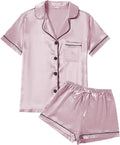 WJing Yi Jia 4Pcs Womens Satin Silky Pajama Sets Short Sleeve Shirt XS-4XL Floral Pajamas Set Soft PJ Loungewear Sleepwear