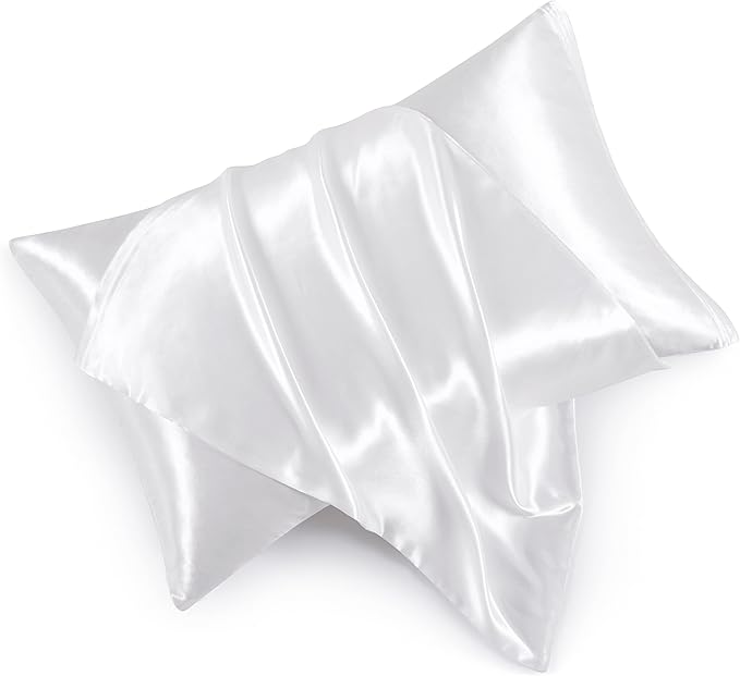 Satin Pillowcases with Zipper （20x36）,King Size Pillowcases Set of 2,White Silk Pillowcase for Hair and Skin