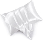 Satin Pillowcases with Zipper （20x36）,King Size Pillowcases Set of 2,White Silk Pillowcase for Hair and Skin