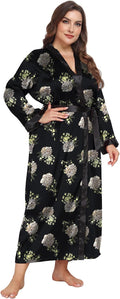 Womens Plus Size Silky Satin Kimono Robe Floral Long Bathrobe Wedding Sleepwear Dressing Gown