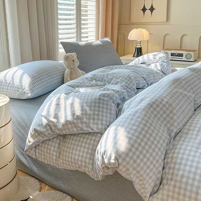 Nayoroom Gingham Duvet Cover Full Size Blue White Plaid Checkered Comforter Cover 3 Pcs Soft Breathable Washed Microfiber Grid Farmhouse Bedding Set with Pillow Shams