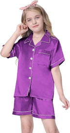 Girls & Womens Satin Pajamas Set, Silk Button-Down Sleepwear 2 Piece Nightwear, 3 Years - Women XXL