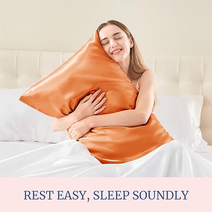 BEDELITE Satin Pillowcase for Hair and Skin, Super Soft and Cooling Similar to Silk Pillow Cases 2 Pack with Envelope Closure, Gift for Women Men(20"x36" King Size, Burnt Orange)