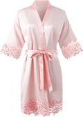 Womens Short Satin Robe Lace Trim Silk Kimono Sleepwear Bridesmaid Robes for Bride Wedding Party Nightgown