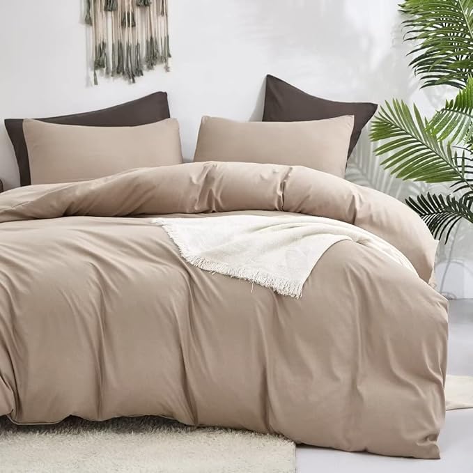 CLOTHKNOW Khaki King Size Comforter Set 3Pcs Coffee Beige Bedding Comforter Sets Soft Tan Comforter King with 2 x Pillow Cases