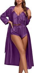 OPOIPIN Women's 3 Piece Pajama Set Sexy Cami Top and Shorts with Robe Sleepwear Loungewear Set