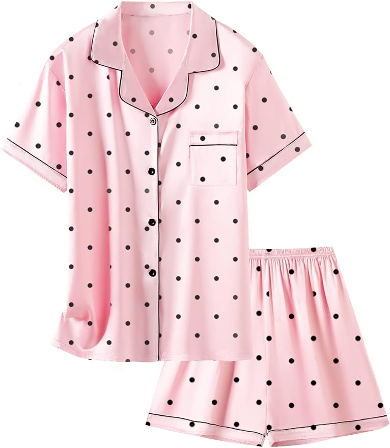 Girls & Womens Satin Pajamas Set, Silk Button-Down Sleepwear 2 Piece Nightwear, 3 Years - Women XXL
