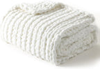 YnM Chunky Throw Blanket, Medium-Weight, Hand Knitted with Chenielle Yarn, Skin Friendly, Ventilated and Breathable, Machine Washable, Home Décor Piece for Couch, Sofa and Bed (White, 40x50 Inch)