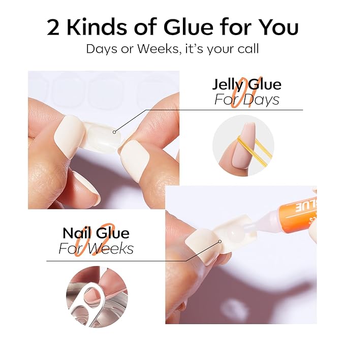 Modelones Milky White Press on Nails, Spring Short Square Fake Nails, Reusable Nail Kit with Nail Glue Adhesive Tabs Mini Nail File, Nails Press Ons 32Pcs16 Sizes, Women Girl Gift