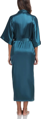 Women's Silk Robes Soft Long Satin Kimono Bathrobe Bride Bridesmaid Wedding Party Robes Sexy Sleepwear with Pockets