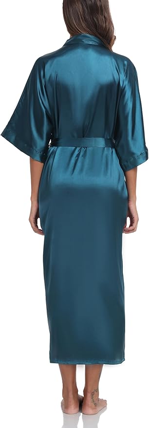 Women's Silk Robes Soft Long Satin Kimono Bathrobe Bride Bridesmaid Wedding Party Robes Sexy Sleepwear with Pockets
