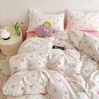 Nayoroom Pink Bow Duvet Cover Twin Size Heart Bows Printed Coquette Bedding Set 2 Pcs Kids Girls Cute Comforter Cover with Zipper Closure Soft Breathable Microfiber