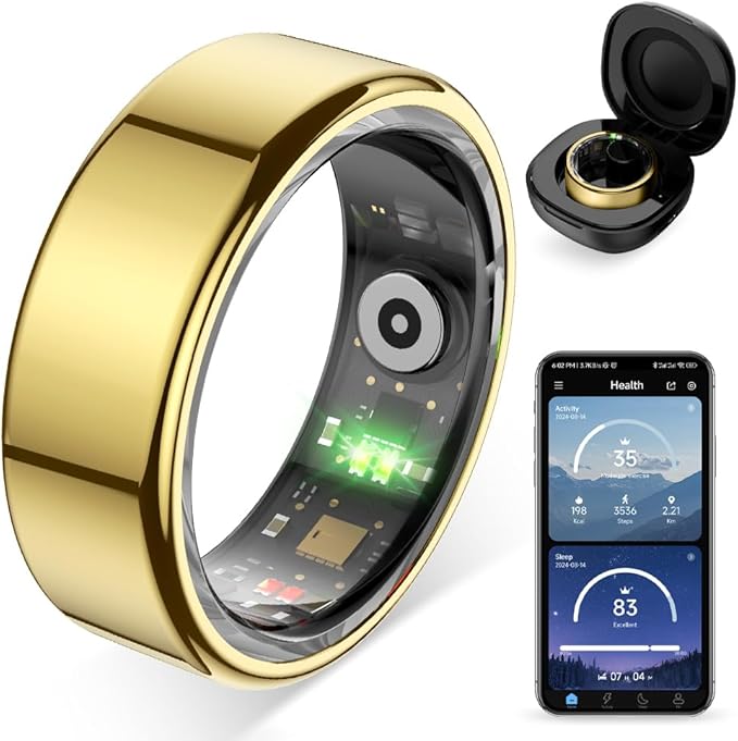 COLMI R02 smart Ring, a smart Ring for Women and Men, with a Charging case, Supports Heart Rate, Blood Oxygen, Sleep Health Monitoring, and Sports Tracking Ring, No Subscription Fee. (Gold, 9#)