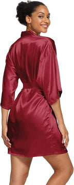 Women's Satin Robes Floral Bridesmaid Robes Short Silk Kimonos Sleepwear