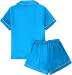 LYANER Women's Silky Satin Pajamas Set Short Sleeve Button Down Shirt With Shorts Pjs Set Sleepwear